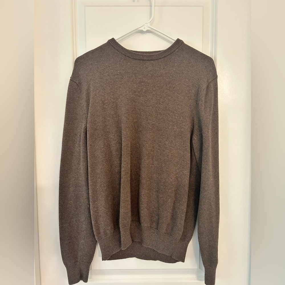 Amazon Essentials Men’s Brown Crewneck Cotton Sweater – Size Small